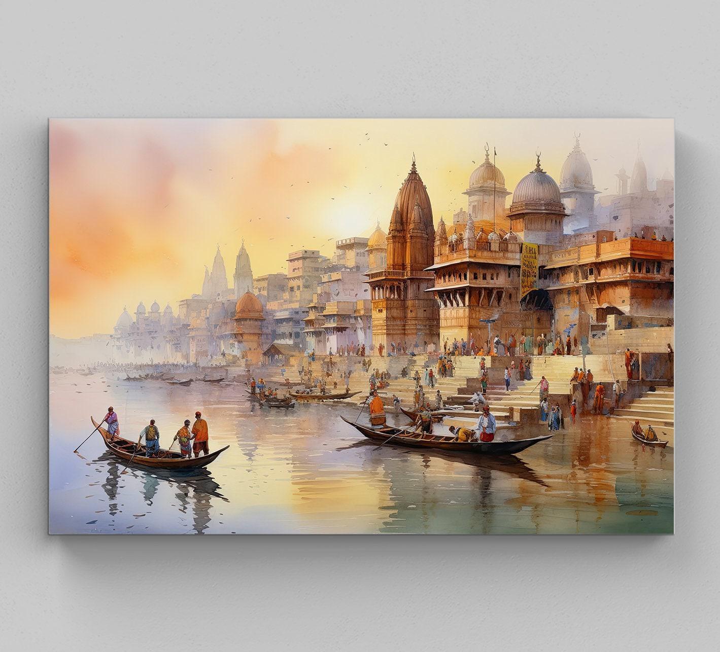 India Watercolor Painting, Modern Indian Wall Art Decor, Colorful Art Print, Indian Landscape Art, India Decor, Home Decor, Canvas Wall Art Wall Art – Canvas Print