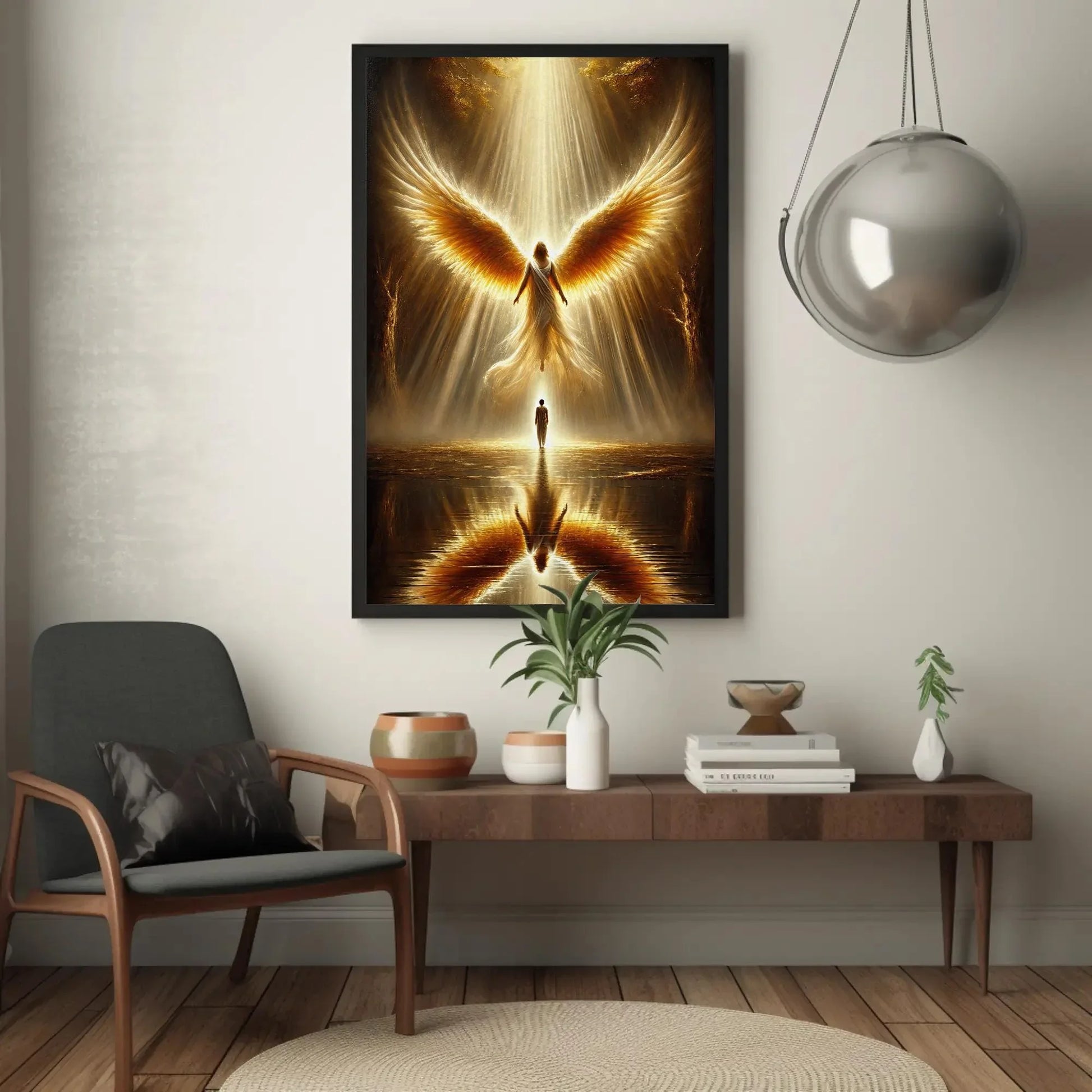 Golden Angelic Being Canvas, Spiritual Guardian Angel Wall Art, Divine Light Print, Ethereal Heavenly Decor, Celestial Angel Artwork Wall Art – Canvas Print