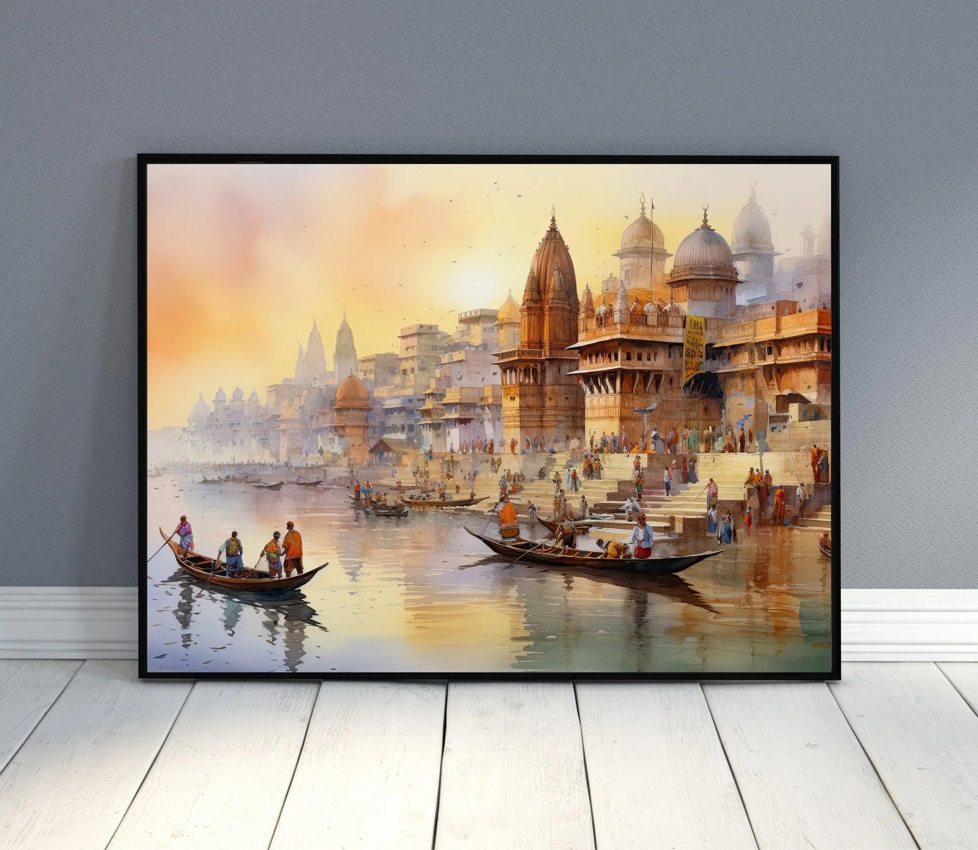 India Watercolor Painting, Modern Indian Wall Art Decor, Colorful Art Print, Indian Landscape Art, India Decor, Home Decor, Canvas Wall Art Wall Art – Canvas Print
