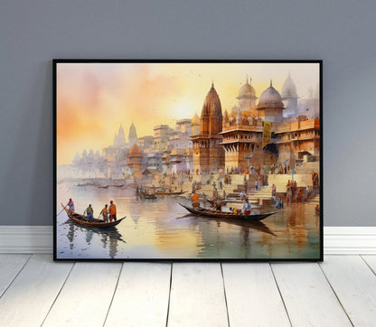 India Watercolor Painting, Modern Indian Wall Art Decor, Colorful Art Print, Indian Landscape Art, India Decor, Home Decor, Canvas Wall Art Wall Art – Canvas Print