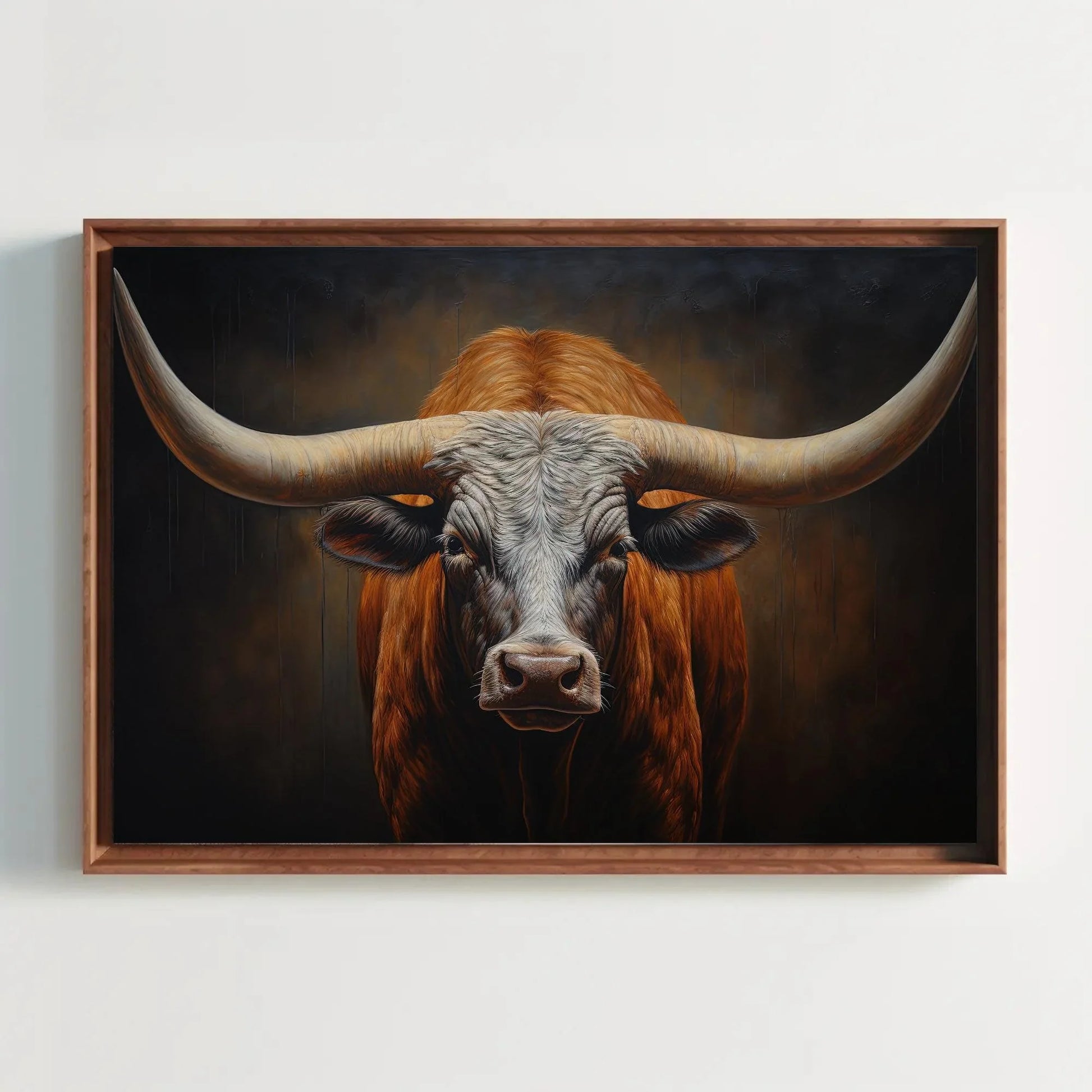 Texas Long Horn Large Wall Art, Rustic Cowboy Home Decor, Southwestern Art, Texas Longhorn Cow Canvas, Farmhouse Decor Wall Art – Canvas Print