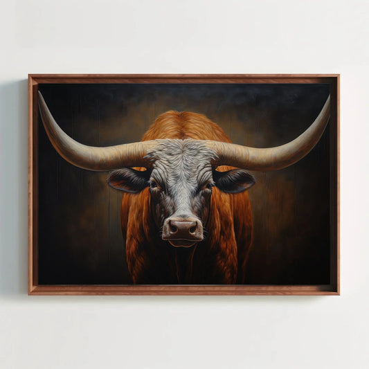 Texas Long Horn Large Wall Art, Rustic Cowboy Home Decor, Southwestern Art, Texas Longhorn Cow Canvas, Farmhouse Decor Wall Art – Canvas Print
