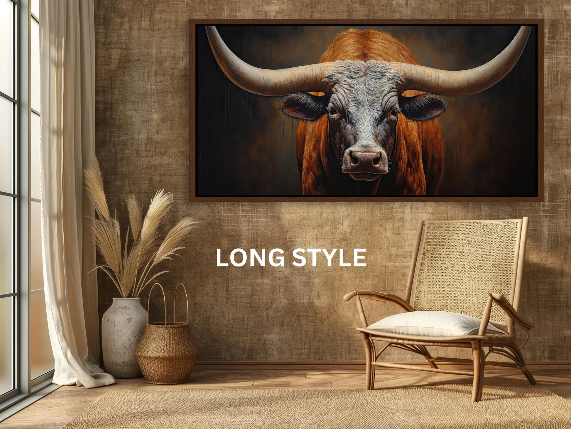 Texas Long Horn Large Wall Art, Rustic Cowboy Home Decor, Southwestern Art, Texas Longhorn Cow Canvas, Farmhouse Decor Wall Art – Canvas Print