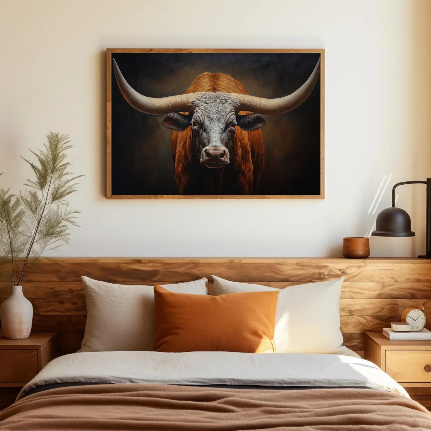 Texas Long Horn Large Wall Art, Rustic Cowboy Home Decor, Southwestern Art, Texas Longhorn Cow Canvas, Farmhouse Decor Wall Art – Canvas Print