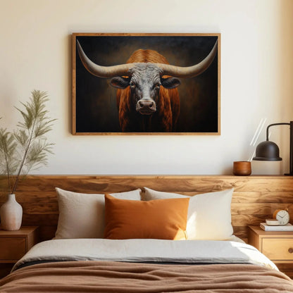 Texas Long Horn Large Wall Art, Rustic Cowboy Home Decor, Southwestern Art, Texas Longhorn Cow Canvas, Farmhouse Decor Wall Art – Canvas Print