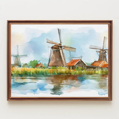 Dutch Wall Art, Windmills of the Dutch countryside, Netherlands Canvas Print, Framed Poster, Landscape Wall Art, Ready To Hang Wall Art – Canvas Print
