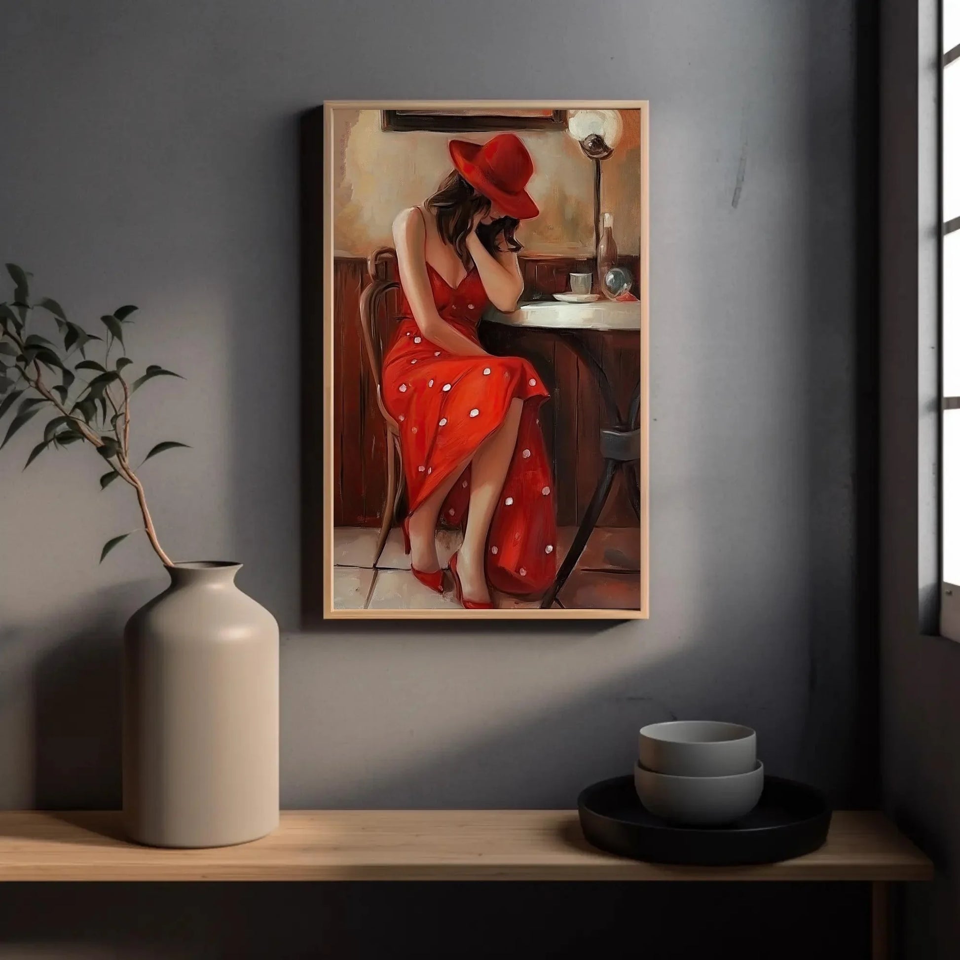 Girl in Paris Cafe Abstract Painting, Girl in Red Dress French Cafe Print, Parisian Wall Art, Europe Wall Art, Gift For Her, Cafe Shop Decor Wall Art – Canvas Print