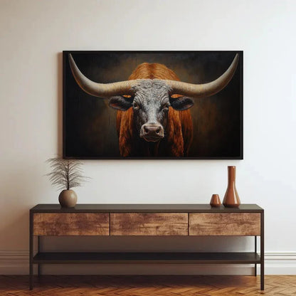 Texas Long Horn Large Wall Art, Rustic Cowboy Home Decor, Southwestern Art, Texas Longhorn Cow Canvas, Farmhouse Decor Wall Art – Canvas Print