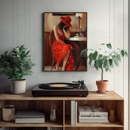 Girl in Paris Cafe Abstract Painting, Girl in Red Dress French Cafe Print, Parisian Wall Art, Europe Wall Art, Gift For Her, Cafe Shop Decor Wall Art – Canvas Print