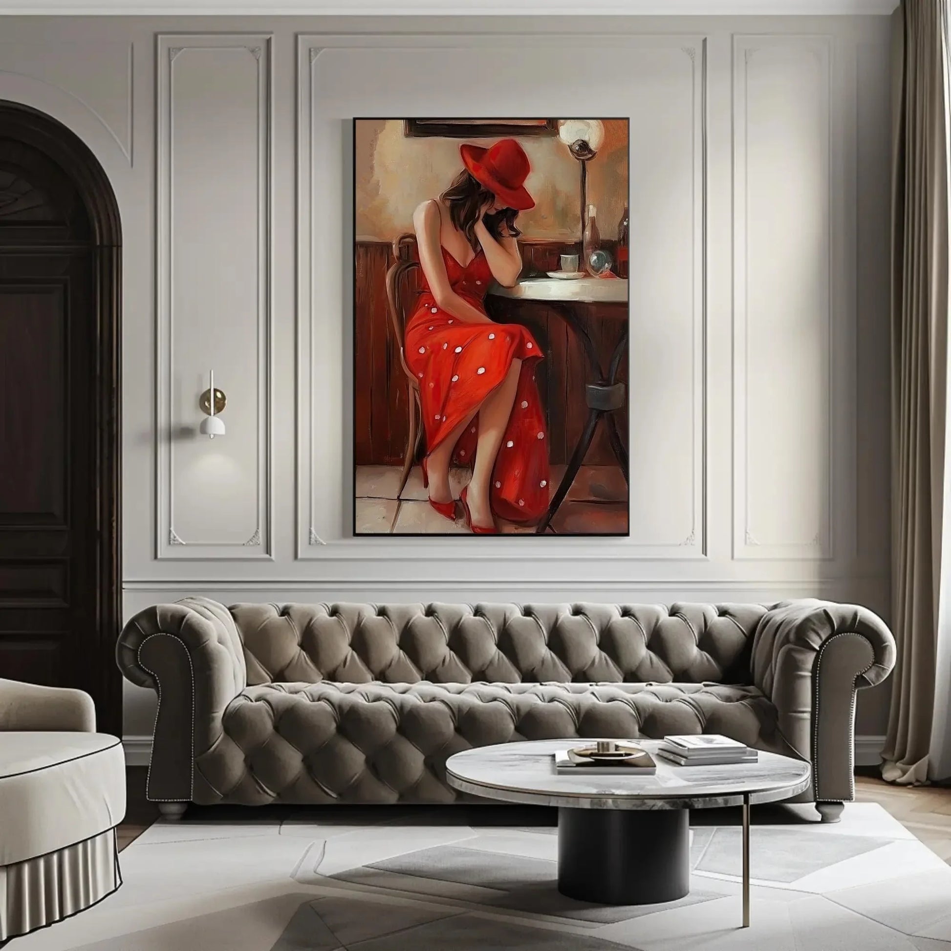 Girl in Paris Cafe Abstract Painting, Girl in Red Dress French Cafe Print, Parisian Wall Art, Europe Wall Art, Gift For Her, Cafe Shop Decor Wall Art – Canvas Print