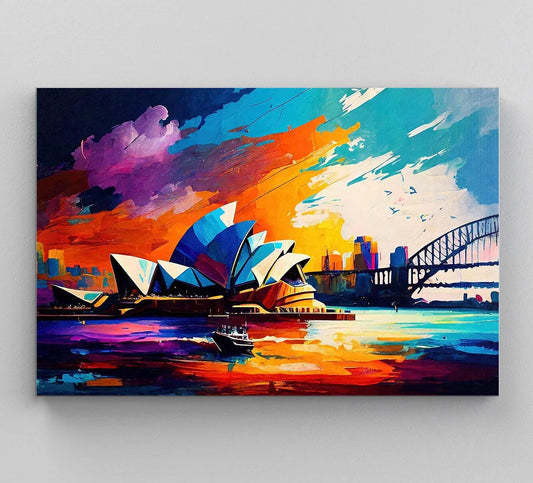 Sydney Print, Sydney Skyline, Oil Painting Canvas Wall Art, Sydney travel print, Sydney painting, Opera House Poster, Sydney Wall Art Wall Art – Canvas Print