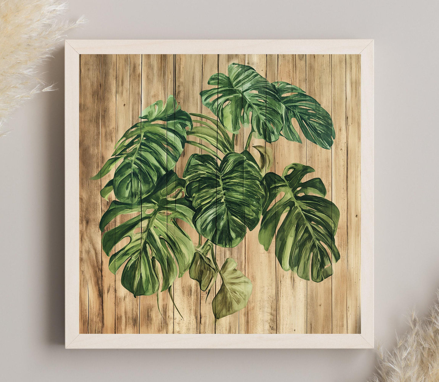 MONSTERA Plant Canvas Print Rustic Wood Background Botanical Wall Art Farmhouse Decor Gift for Plant Lovers Floral Design Entryway Decor Wall Art – Canvas Print