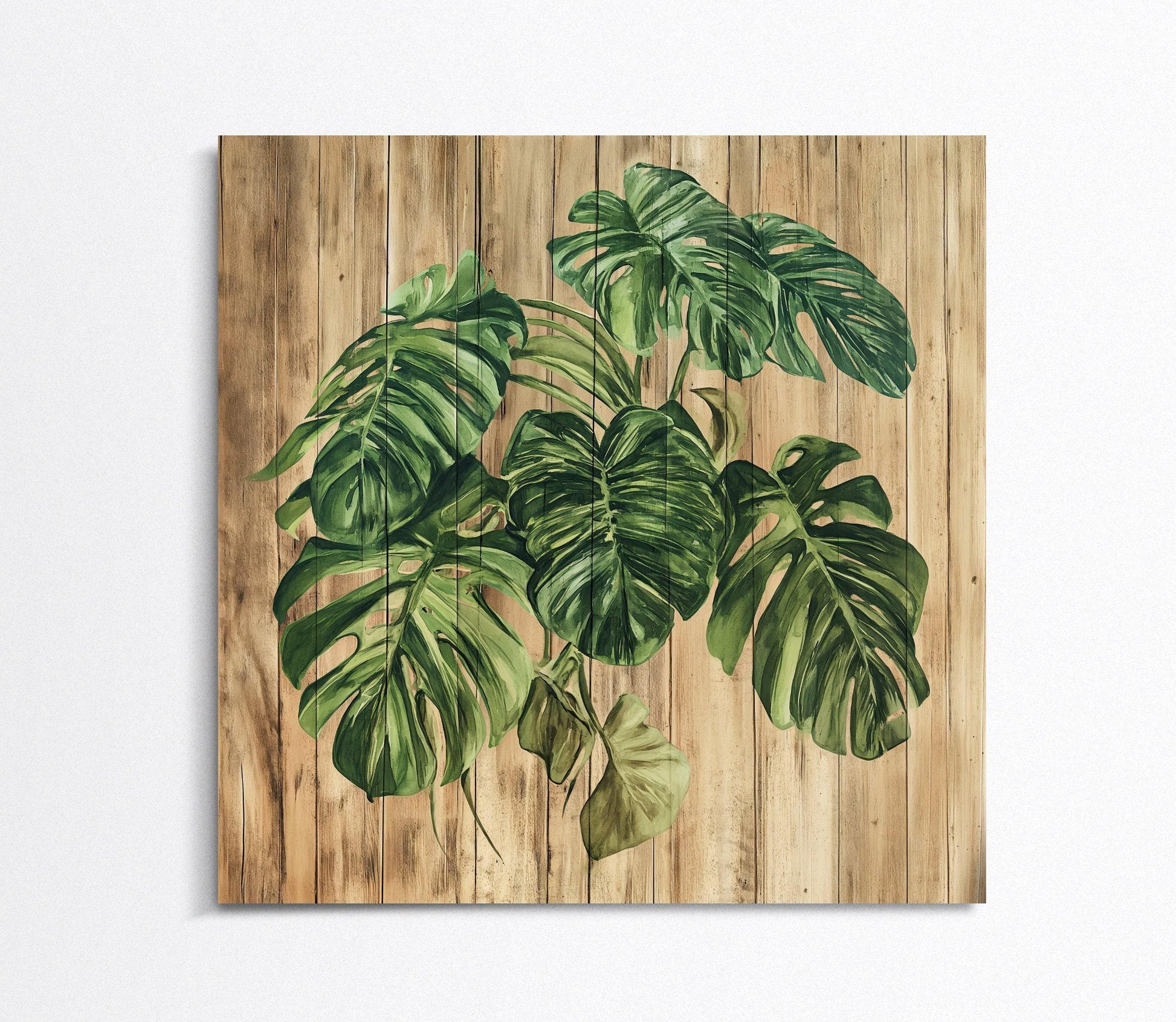 MONSTERA Plant Canvas Print Rustic Wood Background Botanical Wall Art Farmhouse Decor Gift for Plant Lovers Floral Design Entryway Decor Wall Art – Canvas Print