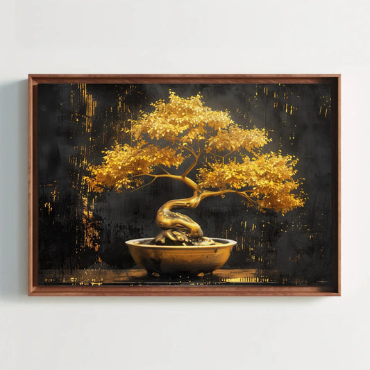 Golden Bonsai Tree Canvas Print - Extra Large Luxurious Painting in Ceramic Pot - Elegant Zen Wall Art for Modern Home, Spa, or Office Decor Wall Art – Canvas Print
