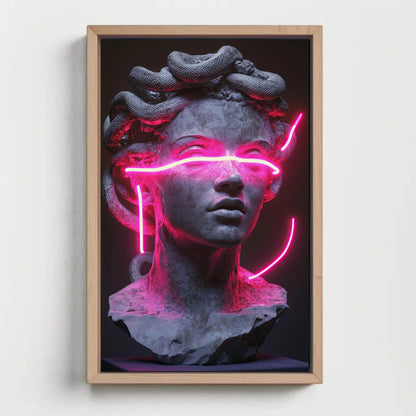 Neon Medusa Canvas Print, Extra Large Cyberpunk Greek Statue Wall Art, Modern Pink Neon Decor for Studio, Bedroom, Alternative Gallery Space Wall Art – Canvas Print