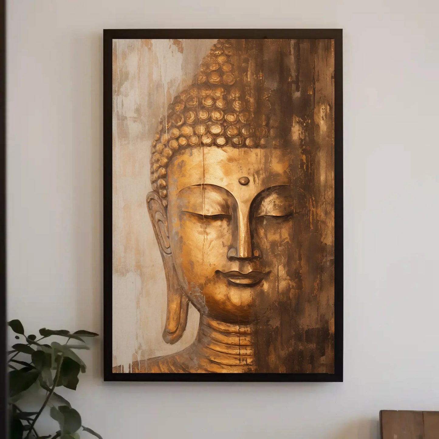 Gold Bronze Buddha Head Wall Art, Abstract Canvas Painting, Framed Print, Indian Spiritual Decor, Indian Decor, Living Room, Bedroom, Office Wall Art – Canvas Print