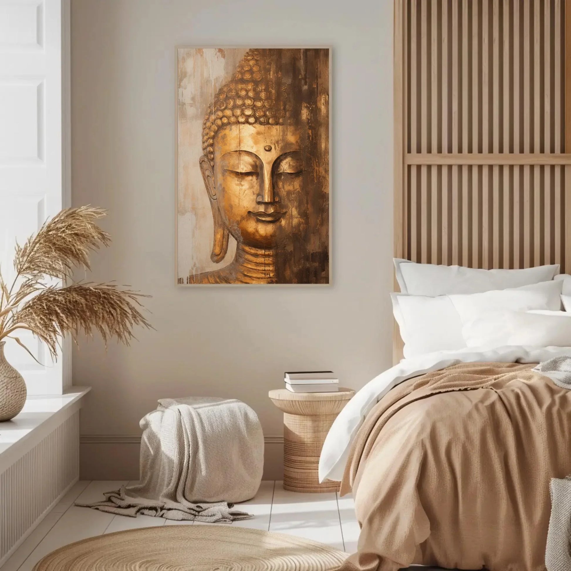 Gold Bronze Buddha Head Wall Art, Abstract Canvas Painting, Framed Print, Indian Spiritual Decor, Indian Decor, Living Room, Bedroom, Office Wall Art – Canvas Print