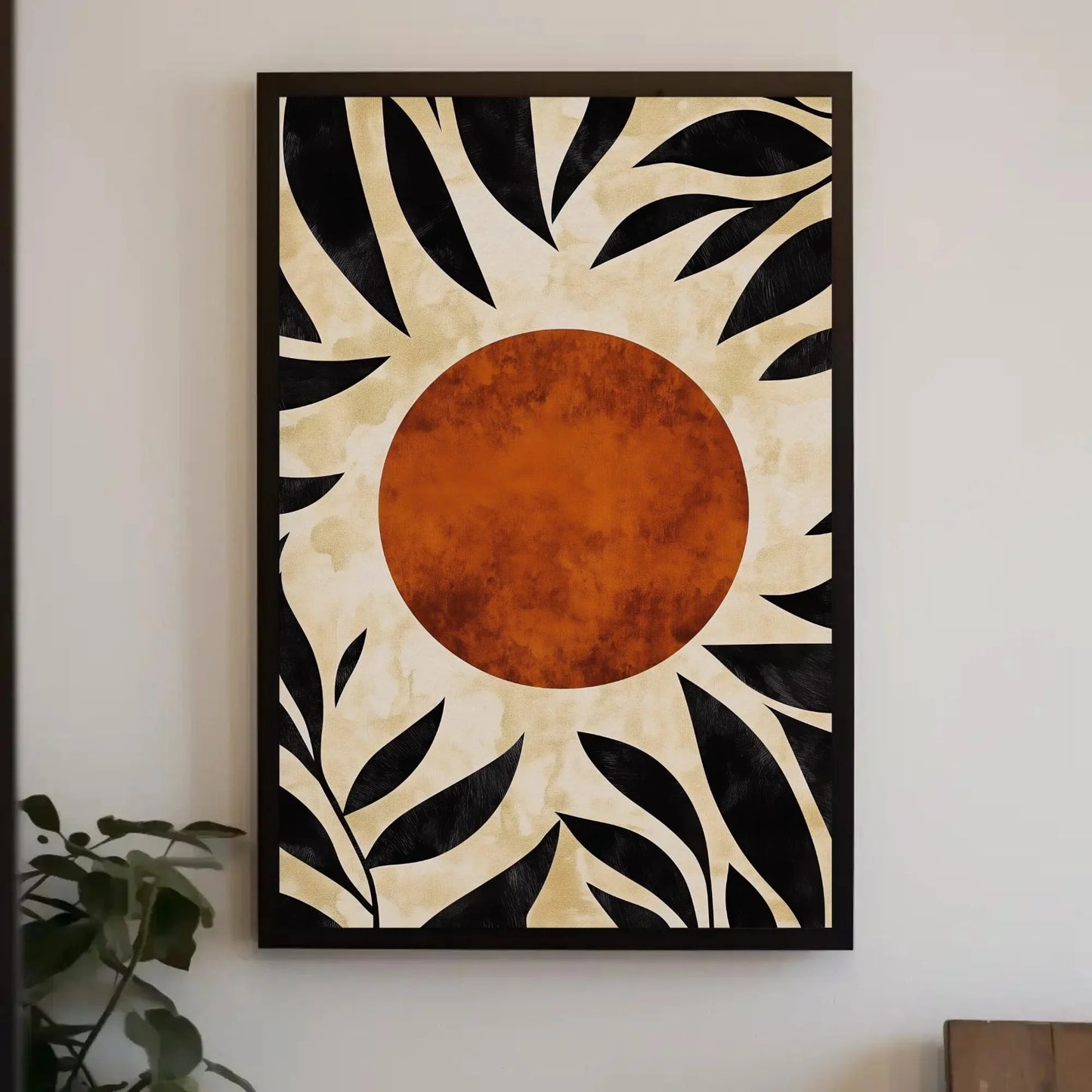 Mid Century Modern Tropical Leaf Canvas Print, Boho Organic Abstract Wall Art, Framed Minimalist Decor for Living Room Wall Art – Canvas Print