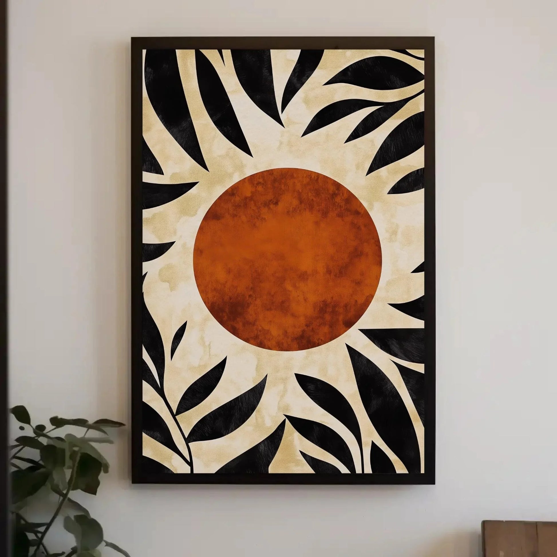 Mid Century Modern Tropical Leaf Canvas Print, Boho Organic Abstract Wall Art, Framed Minimalist Decor for Living Room Wall Art – Canvas Print