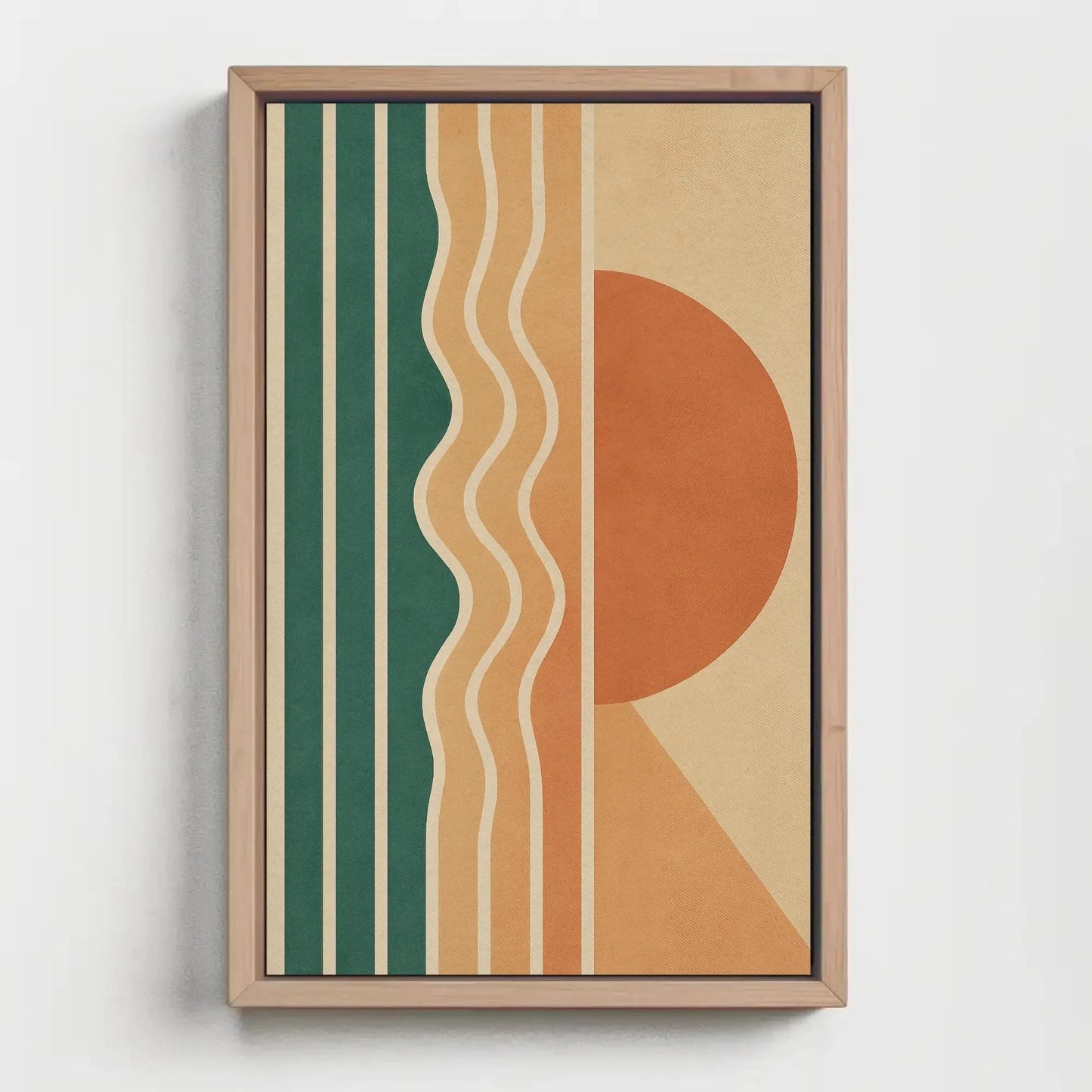 Retro Geometric Wall Art | 70s Style Sun and Waves Print | Mid Century Modern Canvas | Teal and Orange Decor for Living Room Wall Art – Canvas Print