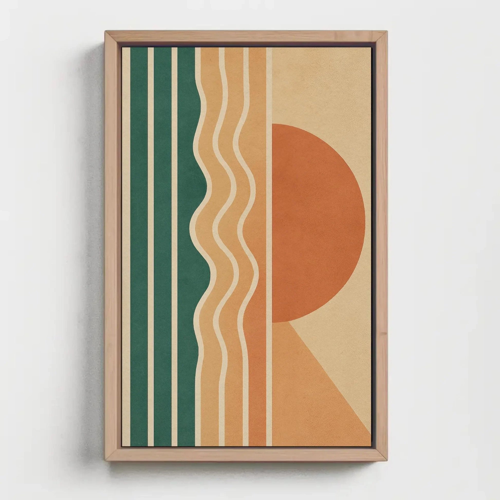 Retro Geometric Wall Art | 70s Style Sun and Waves Print | Mid Century Modern Canvas | Teal and Orange Decor for Living Room Wall Art – Canvas Print