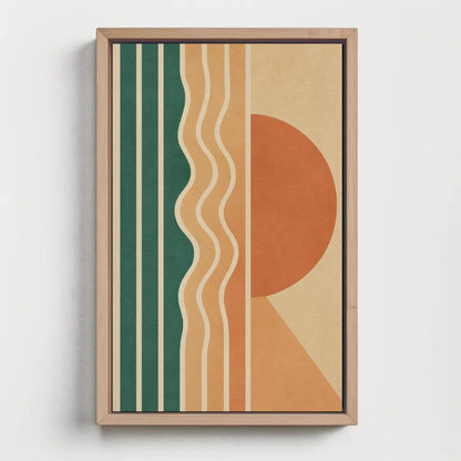 Retro Geometric Wall Art | 70s Style Sun and Waves Print | Mid Century Modern Canvas | Teal and Orange Decor for Living Room Wall Art – Canvas Print