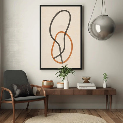 Minimalist Abstract Art | Interlocking Shapes Canvas | Modern Line Drawing | Black and Orange Print for Japandi or Boho Home Wall Art – Canvas Print