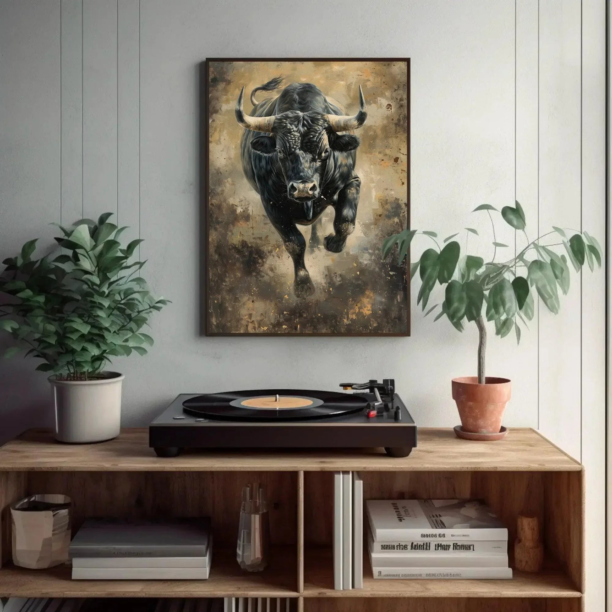 Bull Wall Art Large Canvas Decor Angry Bull Running Painting Black Bull Art Framed Canvas Print Man Cave Decor Ready To Hang Wall Art – Canvas Print