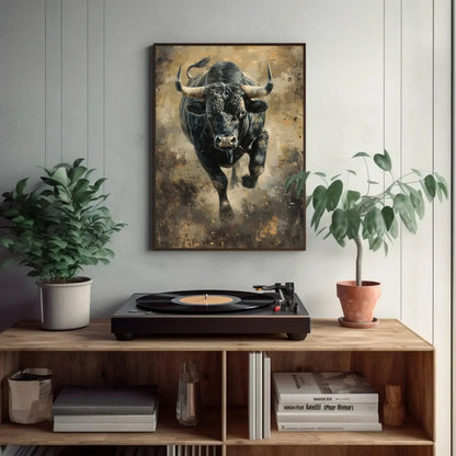 Bull Wall Art Large Canvas Decor Angry Bull Running Painting Black Bull Art Framed Canvas Print Man Cave Decor Ready To Hang Wall Art – Canvas Print