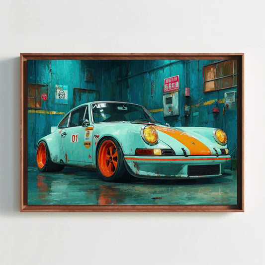 Vintage Porsche 911 Print | Classic Racing Car Wall Art | Man Cave Decor Canvas | Automotive Poster for Garage or Office Wall Art – Canvas Print