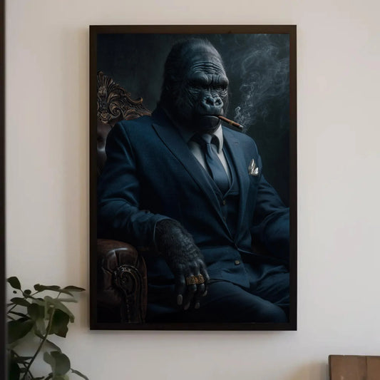 Gorilla in Suit Canvas Print, Extra Large Cigar Smoking Gorilla Wall Art, Bold Animal Portrait for Man Cave, Office, Modern Masculine Decor Wall Art – Canvas Print