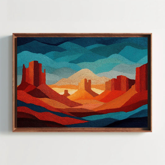 Textured Desert Landscape Canvas, Western Wall Art Print, Orange Blue Earthy Tones, Modern Rustic Decor, Southwestern Inspired Gift Wall Art – Canvas Print