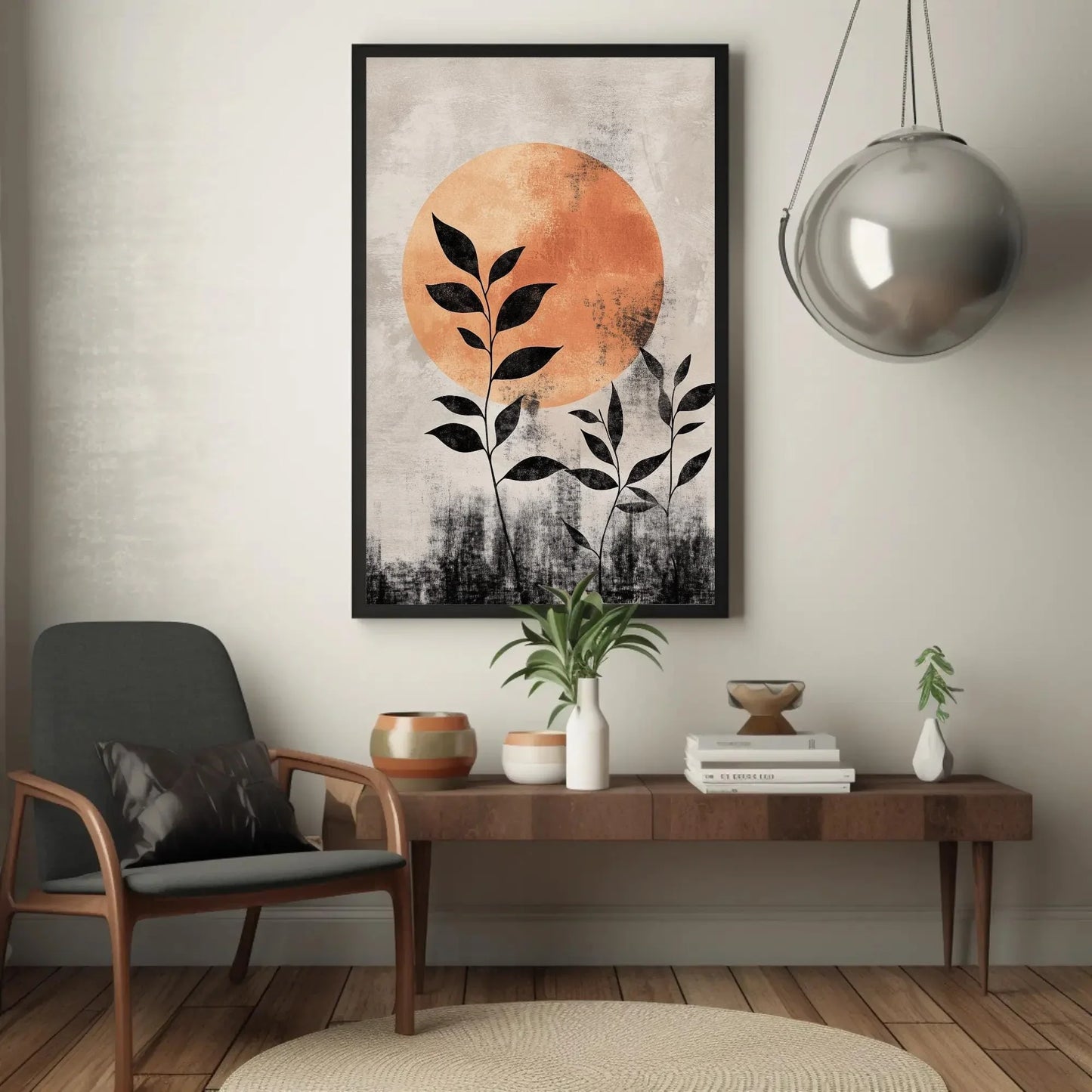 Boho Tropical Leaf Canvas Print, Mid Century Modern Abstract Art, Organic Minimalist Framed Wall Decor for Bedroom or Living Room Wall Art – Canvas Print