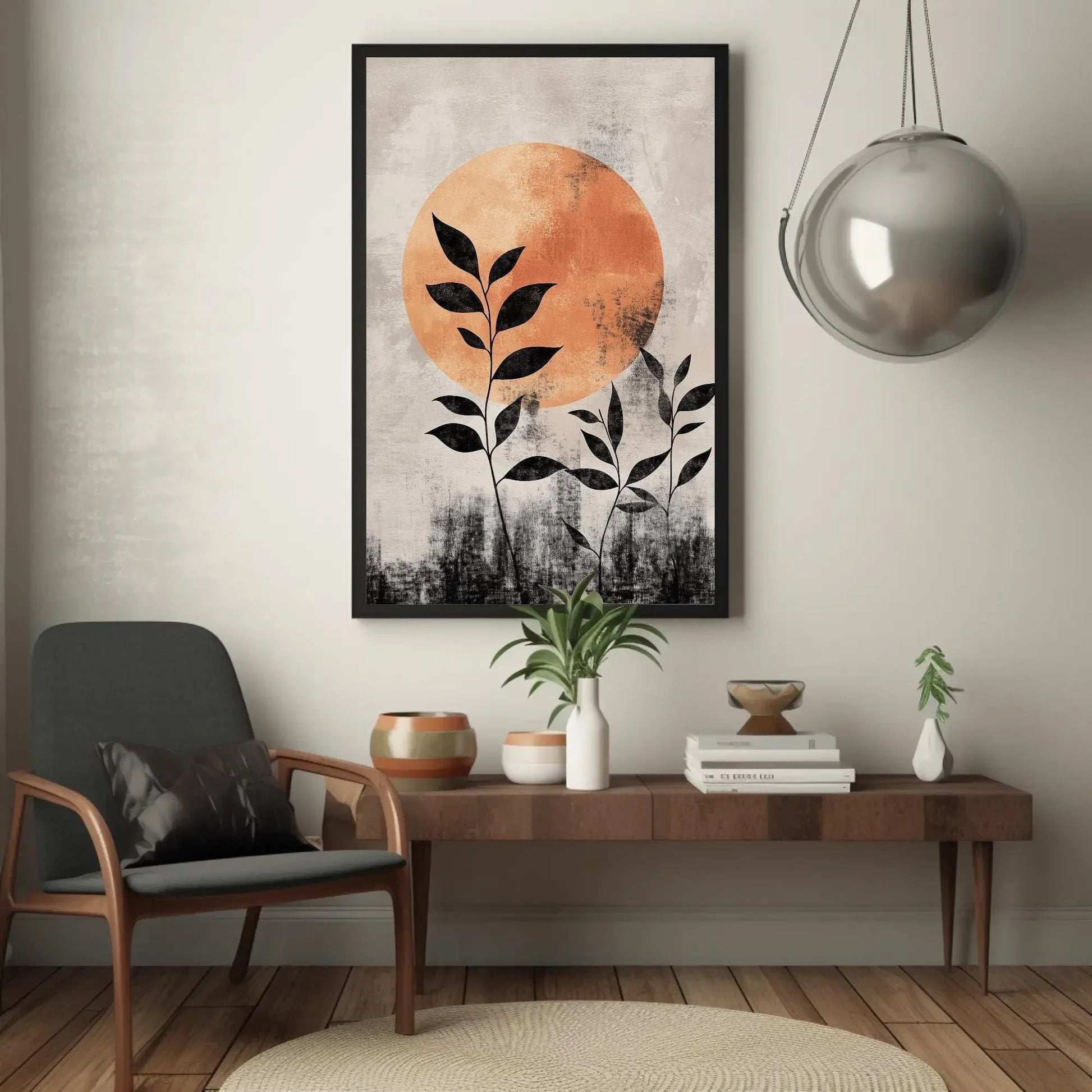 Boho Tropical Leaf Canvas Print, Mid Century Modern Abstract Art, Organic Minimalist Framed Wall Decor for Bedroom or Living Room Wall Art – Canvas Print