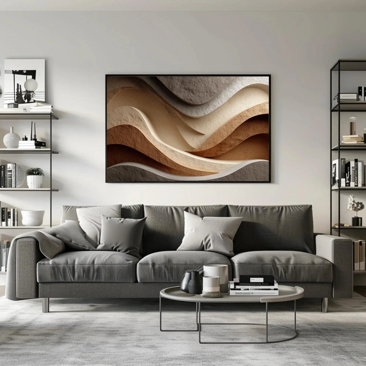 Neutral Abstract Wall Art | Wavy Lines Canvas Print | Japandi Wall Decor | Minimalist Earth Tones Art for Modern and Calm Home Wall Art – Canvas Print