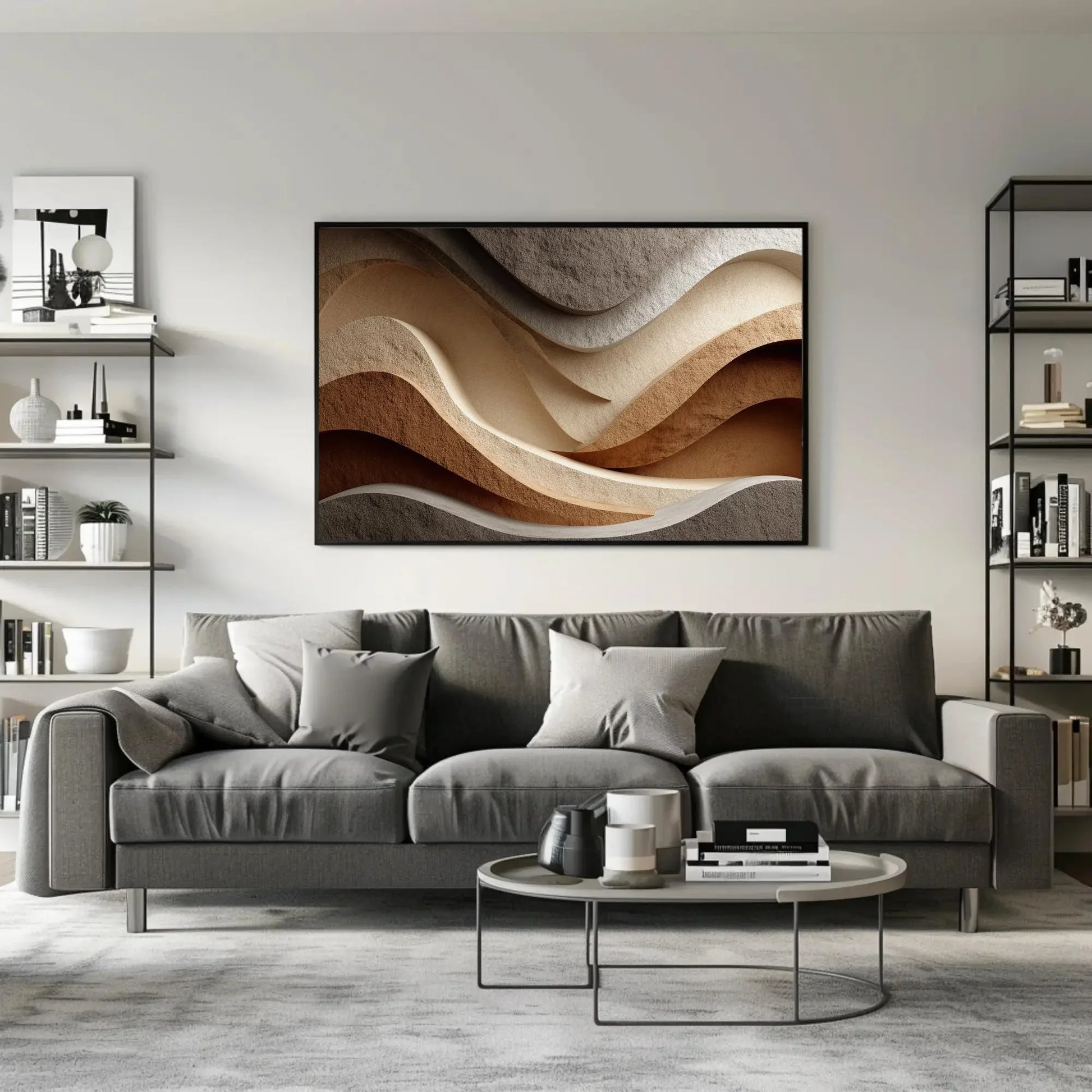 Neutral Abstract Wall Art | Wavy Lines Canvas Print | Japandi Wall Decor | Minimalist Earth Tones Art for Modern and Calm Home Wall Art – Canvas Print