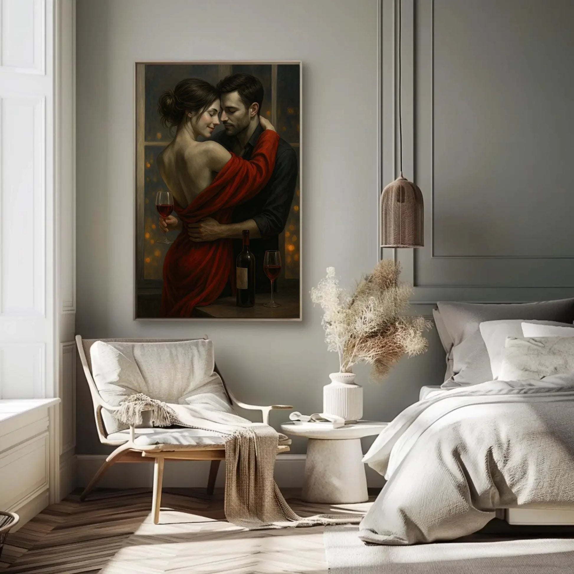 Romantic Couple Wall Art | Sensual Bedroom Decor Canvas | Intimate Wine Night Painting | Anniversary Gift for Husband or Wife Wall Art – Canvas Print