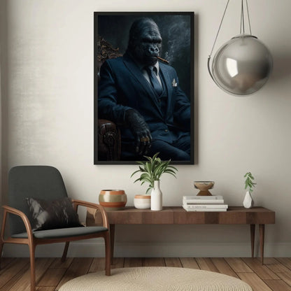 Gorilla in Suit Canvas Print, Extra Large Cigar Smoking Gorilla Wall Art, Bold Animal Portrait for Man Cave, Office, Modern Masculine Decor Wall Art – Canvas Print