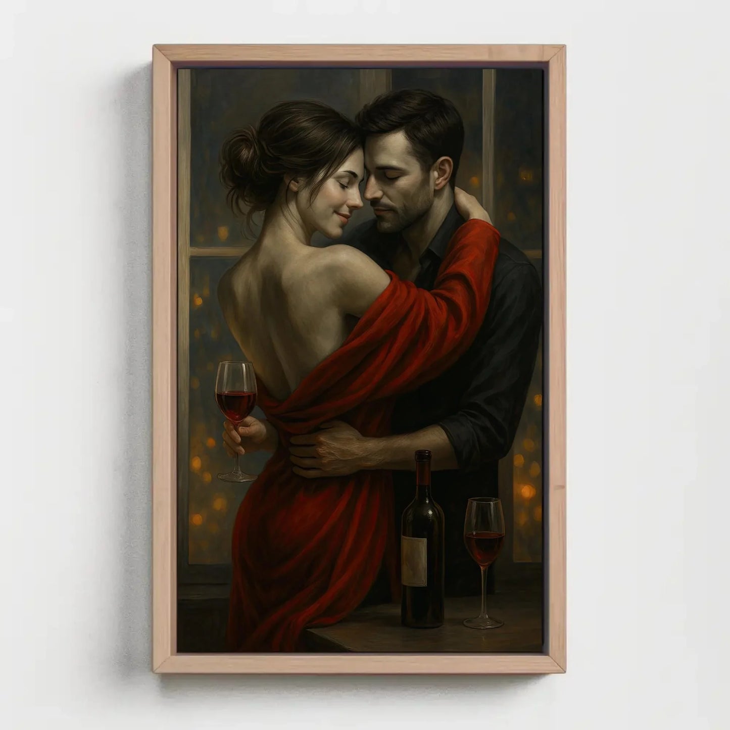 Romantic Couple Wall Art | Sensual Bedroom Decor Canvas | Intimate Wine Night Painting | Anniversary Gift for Husband or Wife Wall Art – Canvas Print