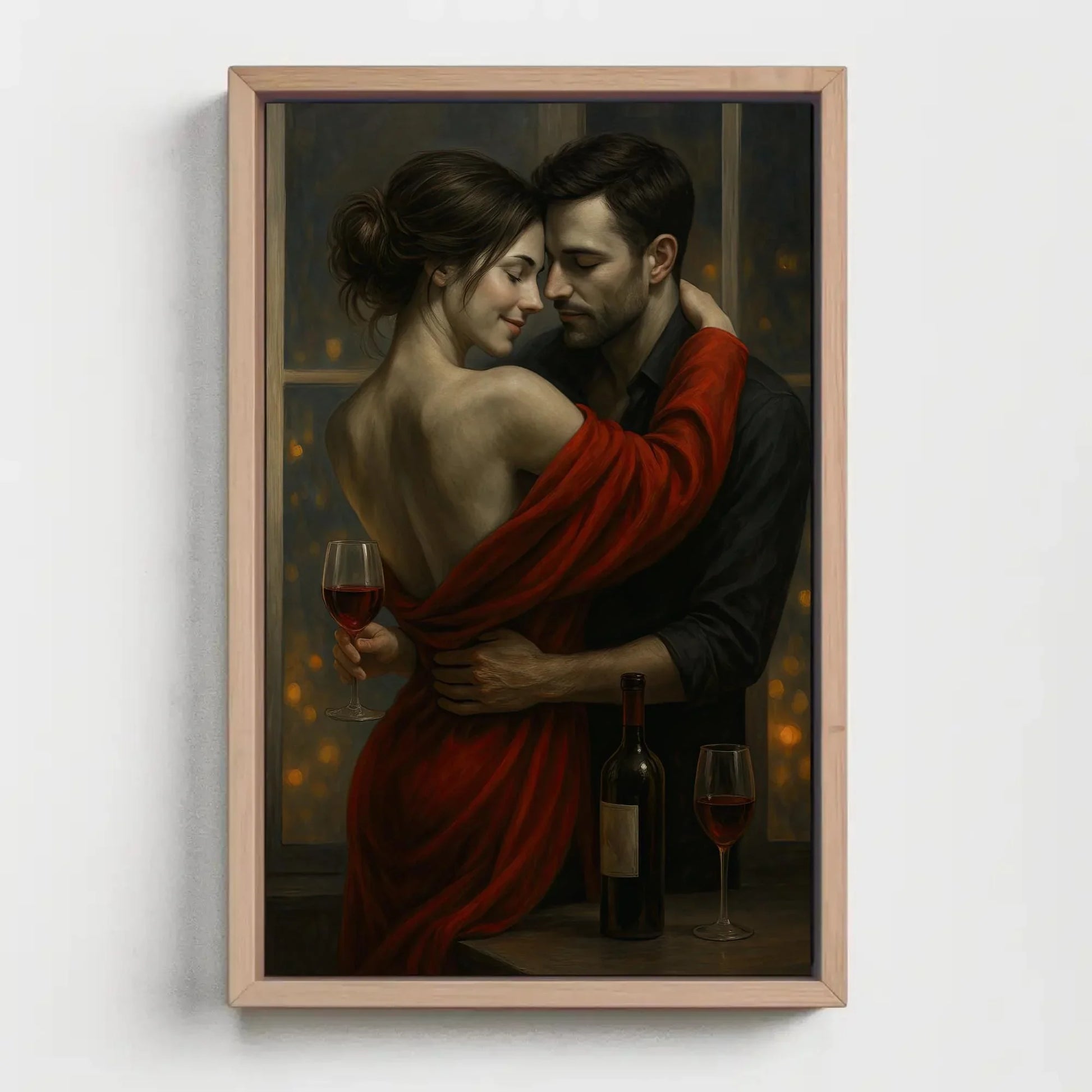 Romantic Couple Wall Art | Sensual Bedroom Decor Canvas | Intimate Wine Night Painting | Anniversary Gift for Husband or Wife Wall Art – Canvas Print