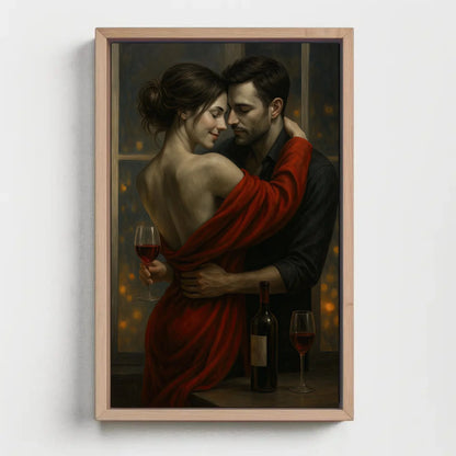 Romantic Couple Wall Art | Sensual Bedroom Decor Canvas | Intimate Wine Night Painting | Anniversary Gift for Husband or Wife Wall Art – Canvas Print