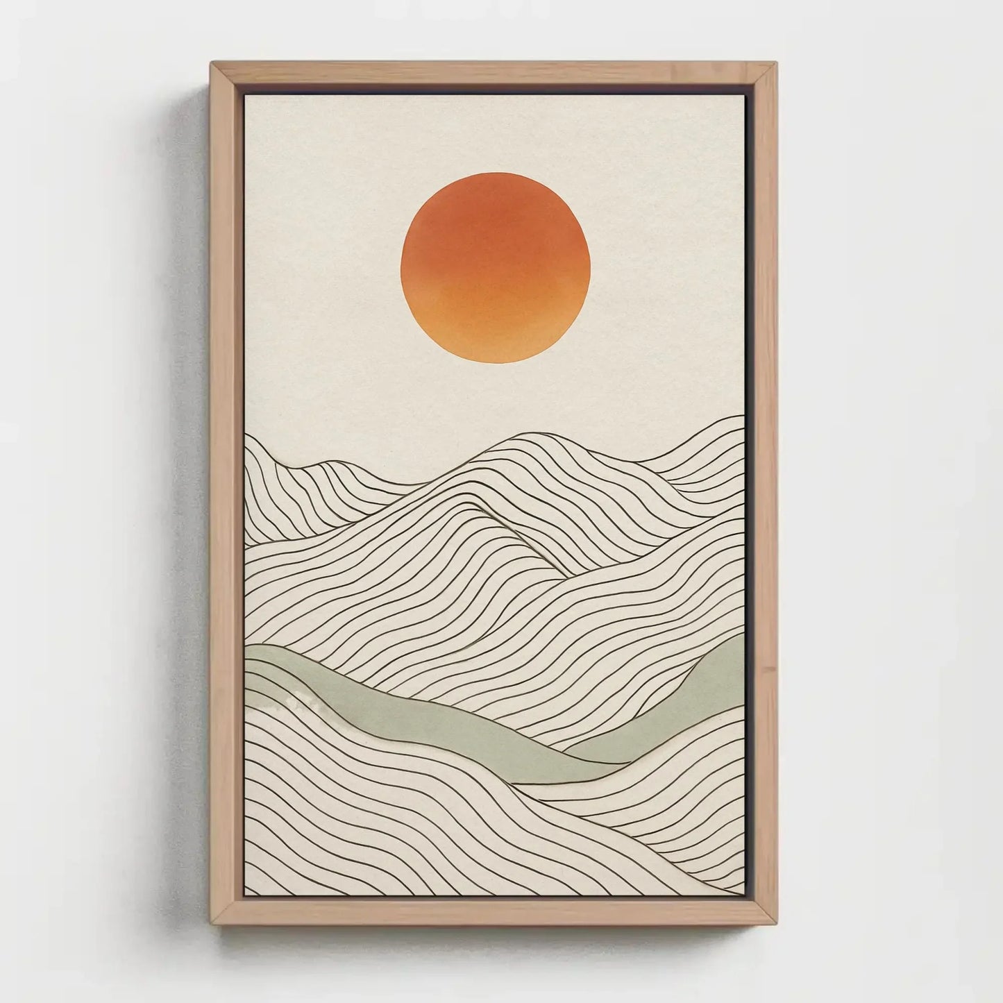 Minimalist Landscape Print | Japandi Wall Art | Abstract Sun and Hills Canvas | Boho Line Art with Neutral Tones Wall Art – Canvas Print