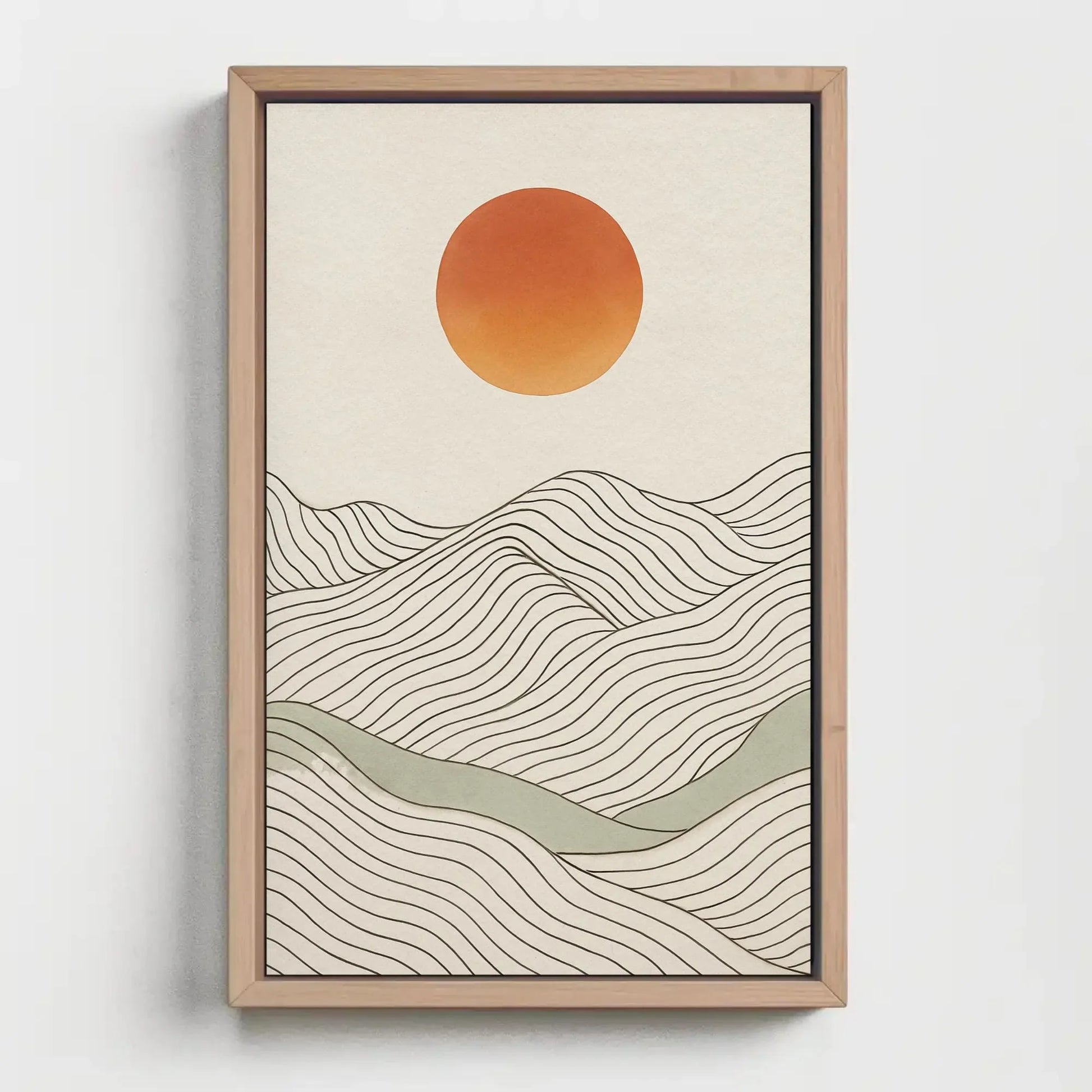 Minimalist Landscape Print | Japandi Wall Art | Abstract Sun and Hills Canvas | Boho Line Art with Neutral Tones Wall Art – Canvas Print