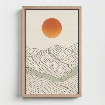 Minimalist Landscape Print | Japandi Wall Art | Abstract Sun and Hills Canvas | Boho Line Art with Neutral Tones Wall Art – Canvas Print