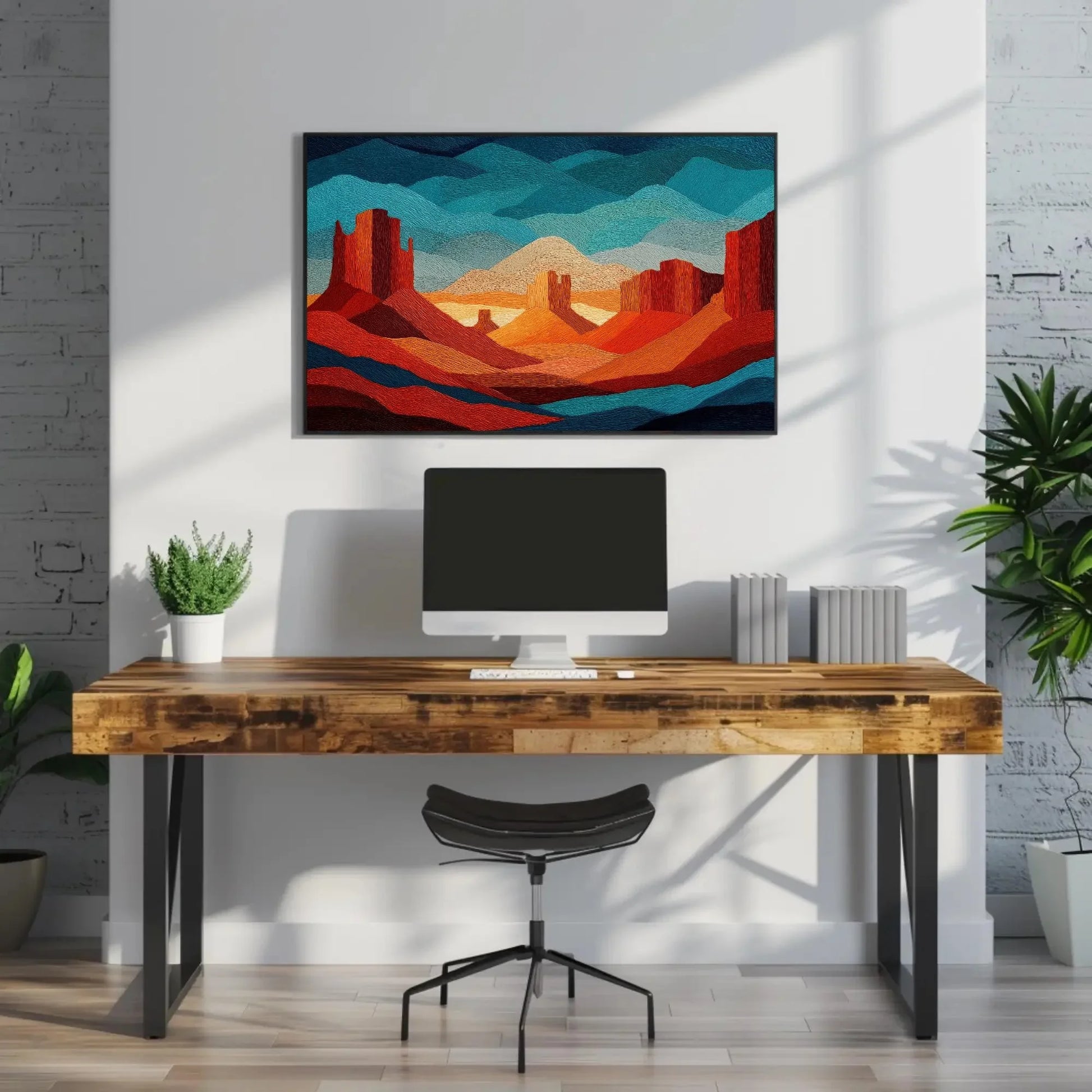 Textured Desert Landscape Canvas, Western Wall Art Print, Orange Blue Earthy Tones, Modern Rustic Decor, Southwestern Inspired Gift Wall Art – Canvas Print