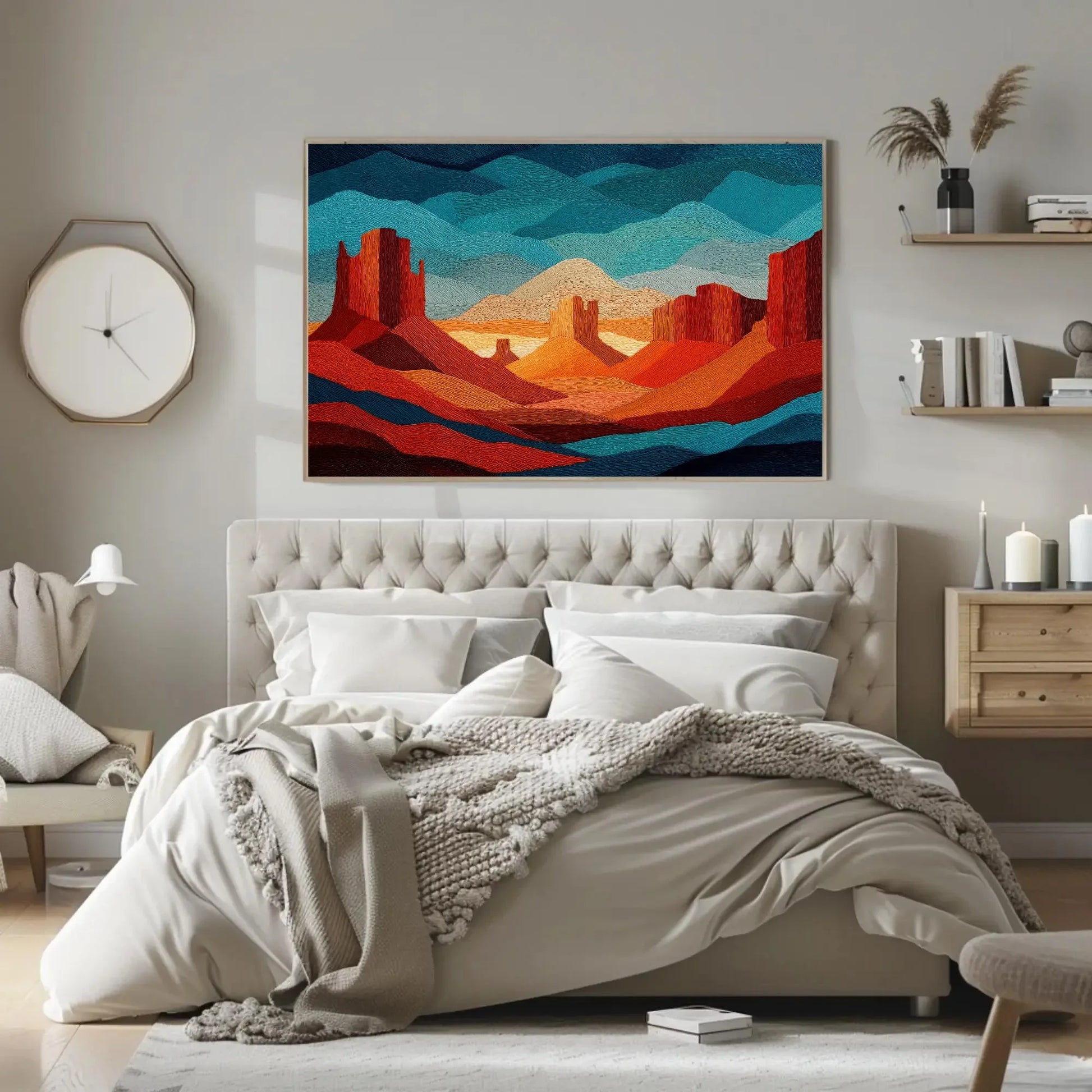 Textured Desert Landscape Canvas, Western Wall Art Print, Orange Blue Earthy Tones, Modern Rustic Decor, Southwestern Inspired Gift Wall Art – Canvas Print