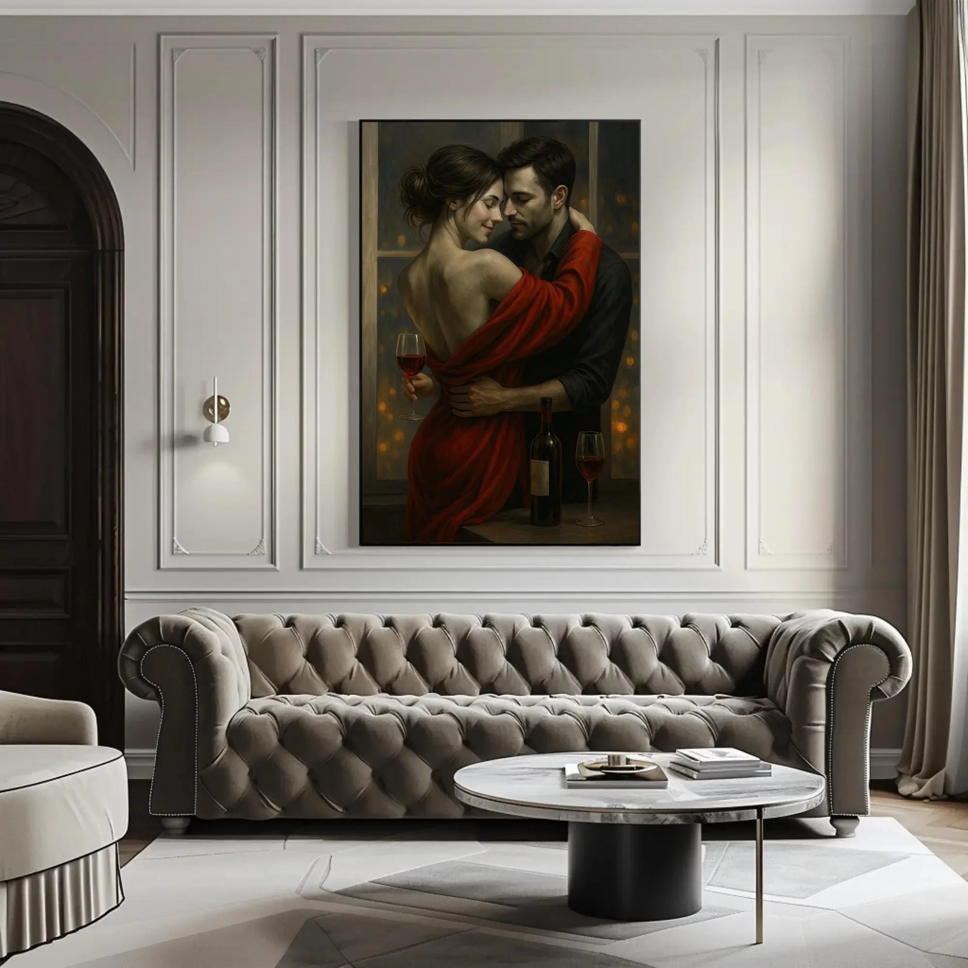 Romantic Couple Wall Art | Sensual Bedroom Decor Canvas | Intimate Wine Night Painting | Anniversary Gift for Husband or Wife Wall Art – Canvas Print