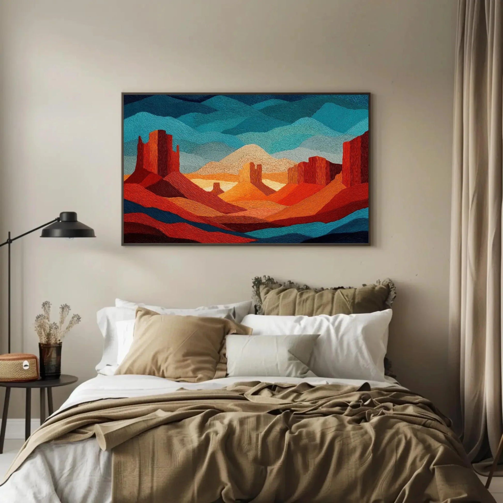 Textured Desert Landscape Canvas, Western Wall Art Print, Orange Blue Earthy Tones, Modern Rustic Decor, Southwestern Inspired Gift Wall Art – Canvas Print