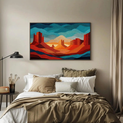 Textured Desert Landscape Canvas, Western Wall Art Print, Orange Blue Earthy Tones, Modern Rustic Decor, Southwestern Inspired Gift Wall Art – Canvas Print