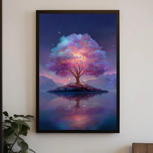 Magical Tree of Life Print | Fantasy Wall Art Canvas | Glowing Purple and Pink Tree | Ethereal Nursery or Kids Room Decor Wall Art – Canvas Print